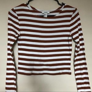 orange brown White Striped Long Sleeve Crop Top